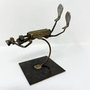 Vintage Industrial Metal Diver Sculpture Brutalist Found Object Art Brutalist